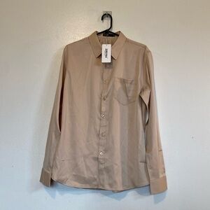 ZEROYA A full button down camel colored collard dress shirt NWT M